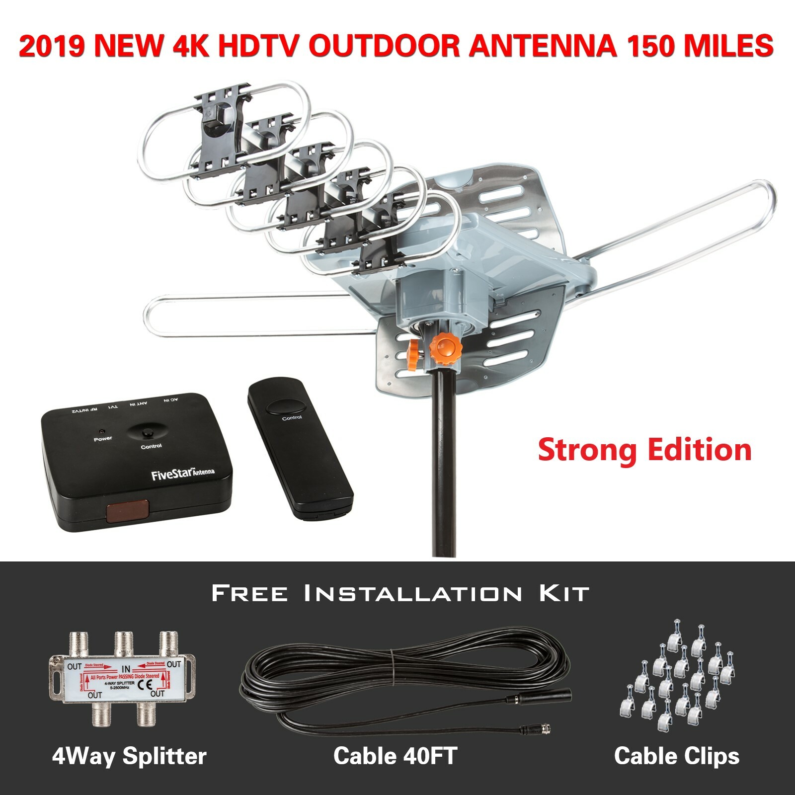 Outdoor Antenna 150 Mile 360 Degree Rotation OTA Amplified HDTV Antenna for 2TVs