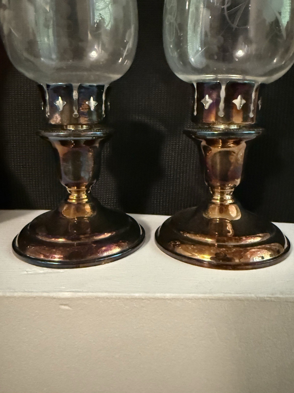 Fisher Silversmith Sterling Silver Candle Holders Hurricane Lamps W/ Grapes Set