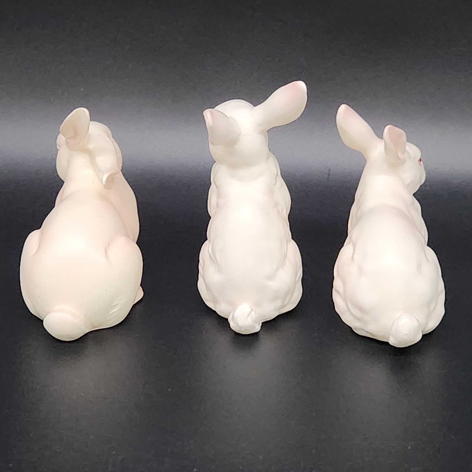 Set Of 3 Vtg Ceramic Lefton White Bunnies Rabbits H7143 & H880 Pink Eyes Easter