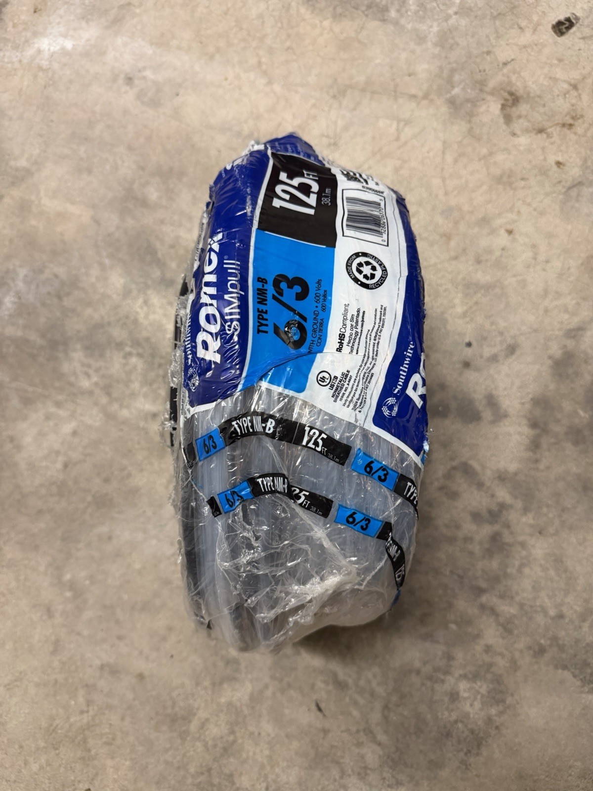 Southwire 125-ft 6/3/ Romex SIMpull Stranded Indoor CU NM-B W/G Individual Pack