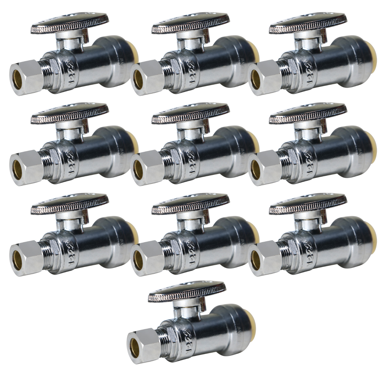 10 Pack  XFITTING  1/2" Push Fit X 3/8" OD Straight Stop Valve, 1/4 Turn
