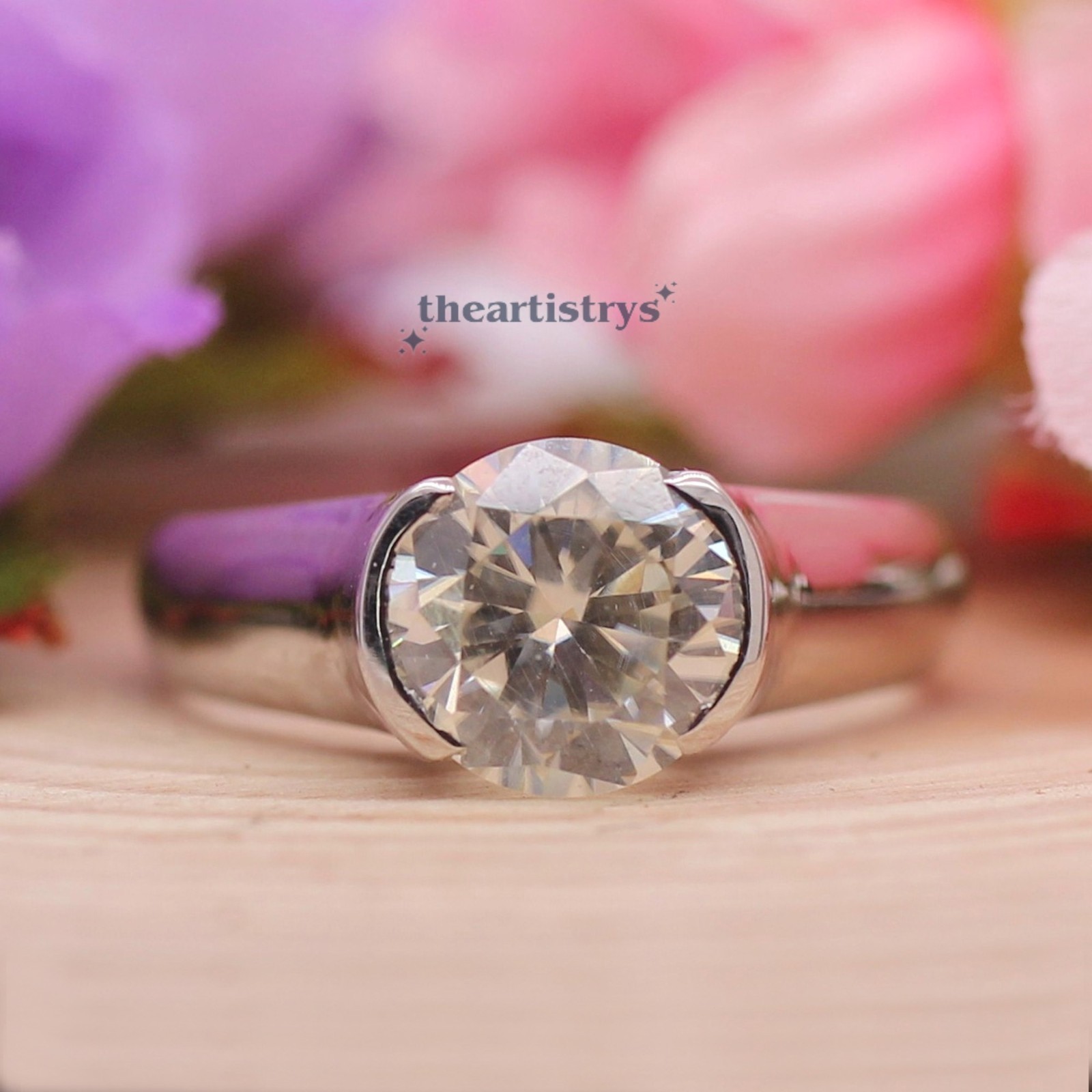 Solid 14K White Gold Moissanite Men's Wedding Ring Excellent Round Cut VVS1 2 CT