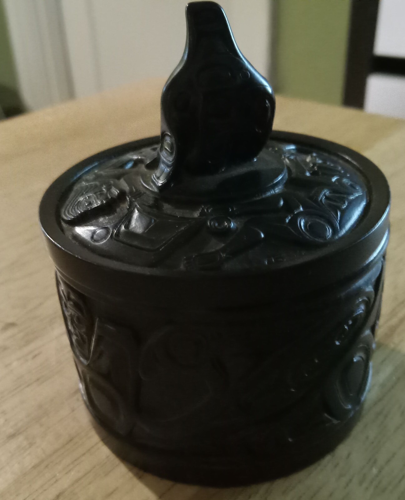 Boma Haida Native Art Desk Trinket Bowl Canadian Indigenous Carved Resin Box