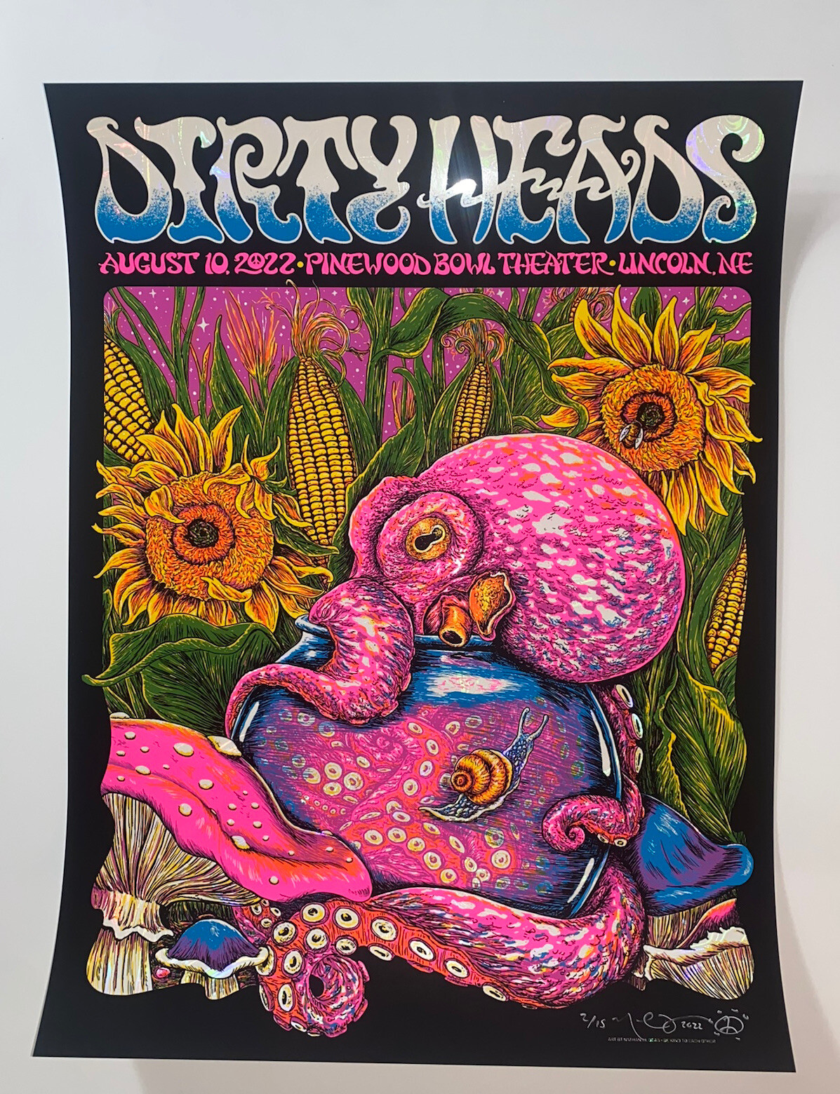 Dirty Heads Poster Lincoln NE 8/10/22 Silkscreen White Swirl Foil S/N Official