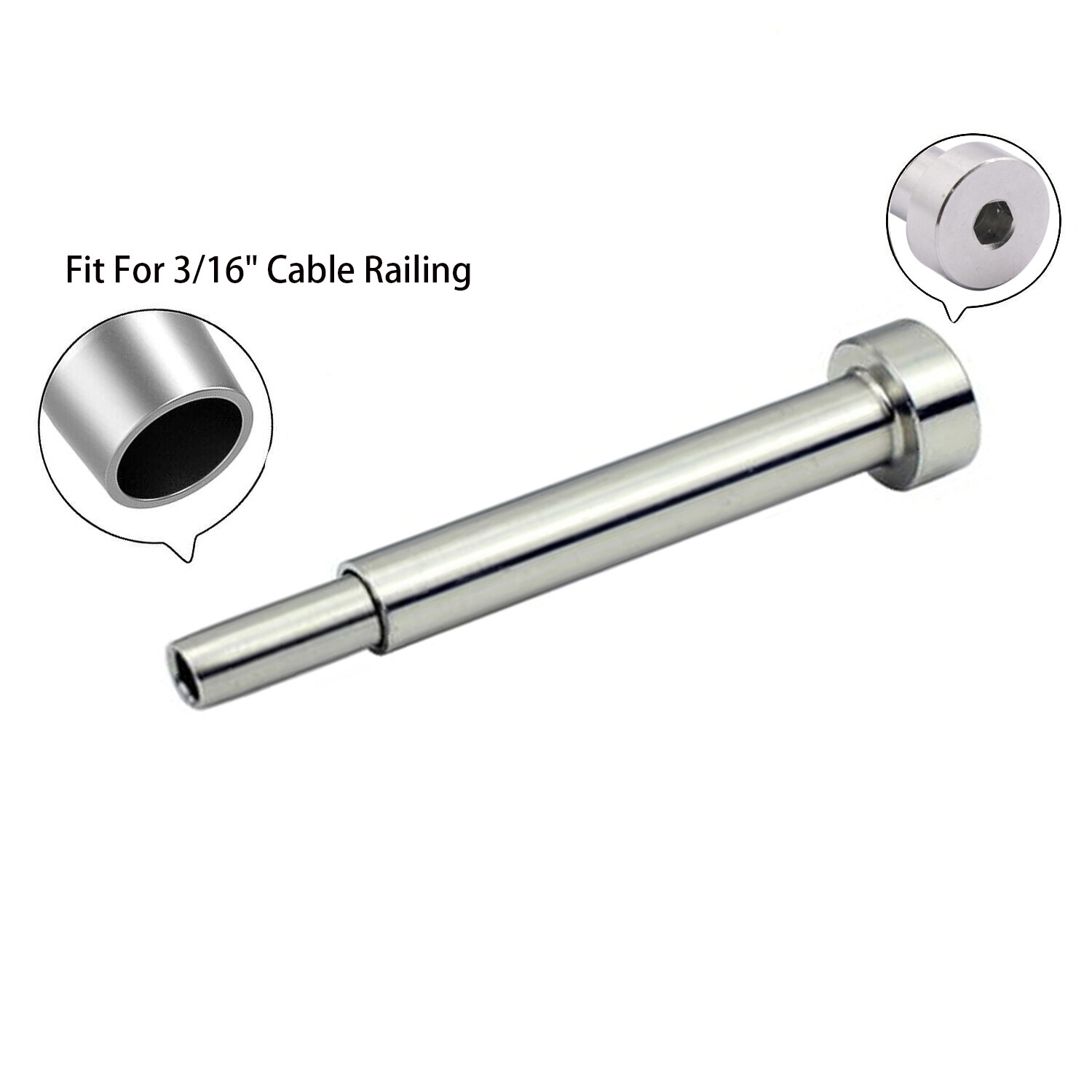 Stainless Steel Invisible Receiver Stud Swage End Fitting 3/16" Cable Railing US