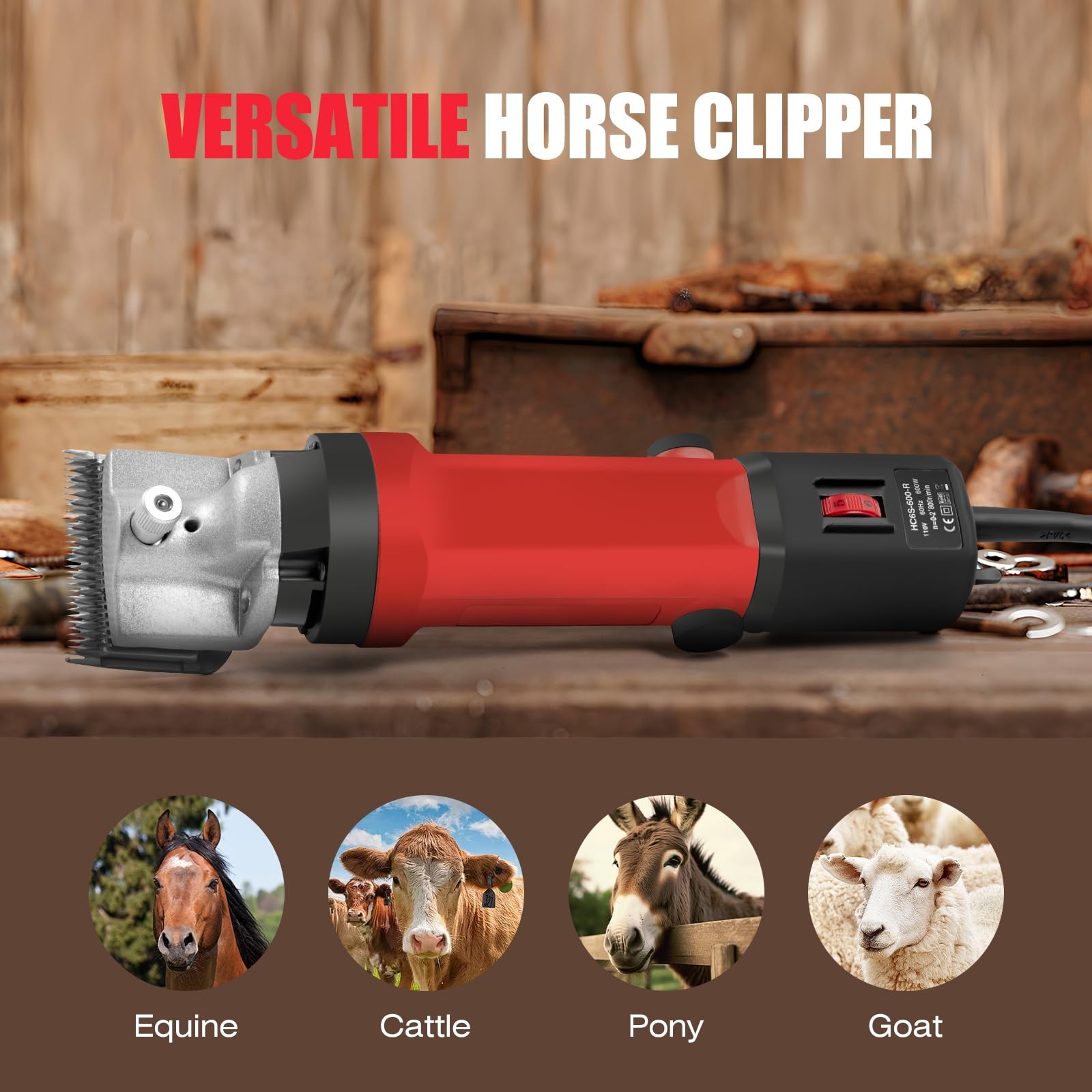 Horse Clippers, 600W Professional Heavy Duty Horse Body Clippers, 6-Speeds L