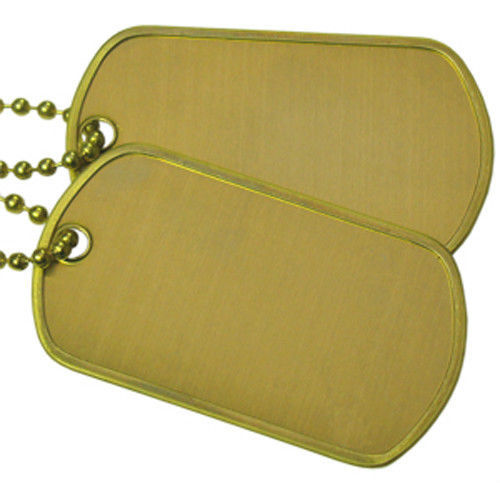 Brass Military Army Blank Matte Dog Tag Set w/ Brass Steel Ball Chains
