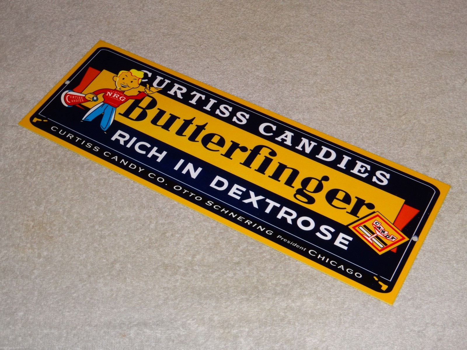 VINTAGE CURTISS CANDIES BUTTERFINGER 15" METAL CHICAGO CHOCOLATE CANDY BAR SIGN!