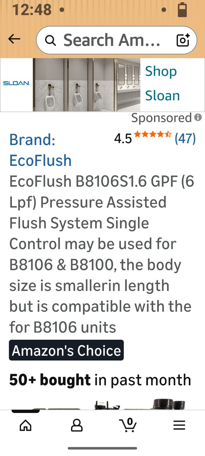 EcoFlush B8106 1.6 GPF 6 LPF Pressure Assisted Flush System Single Control - NEW