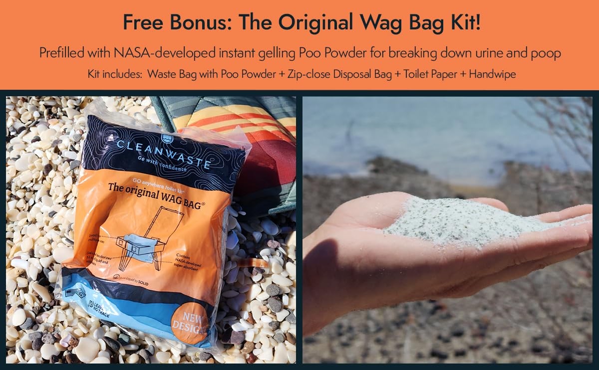 Cleanwaste GO Anywhere Portable Folding Toilet + Bonus Original Wag Bag Kit