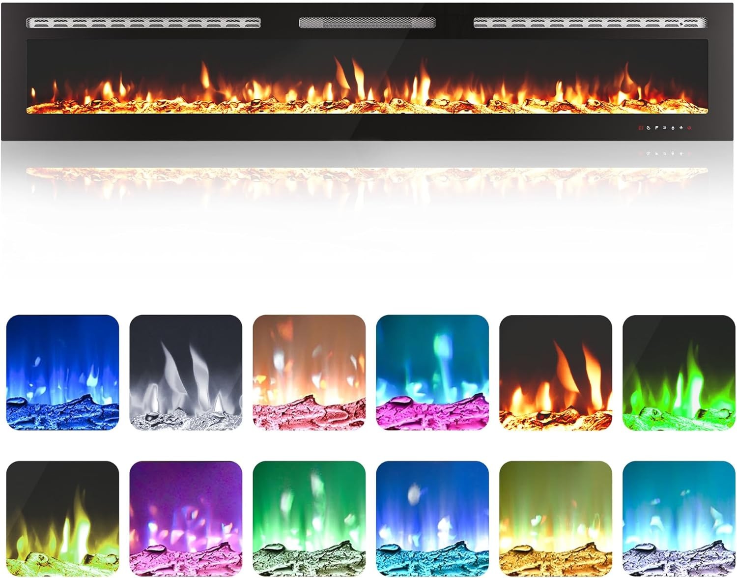 72 Inch Electric Fireplace in-Wall Recessed and Wall Mounted Heater 750W/1500W