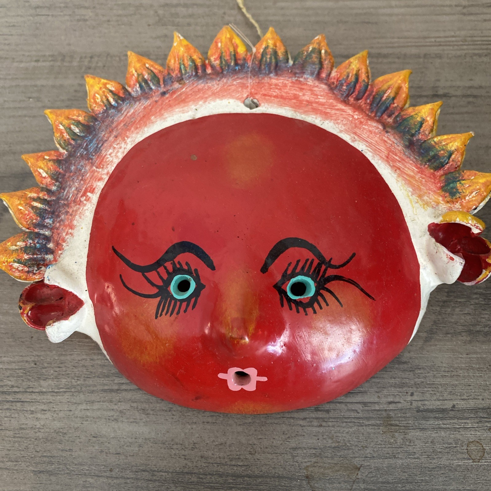 Mexican Coconut Folk Art Mask Anthropomorphic Fruit Tomato? Vintage