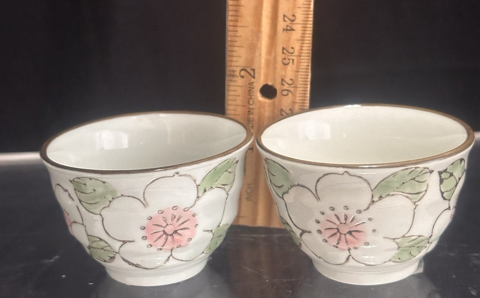 Japanese Ceramic Sake Set Hand Painted Cherry Blossom Motif