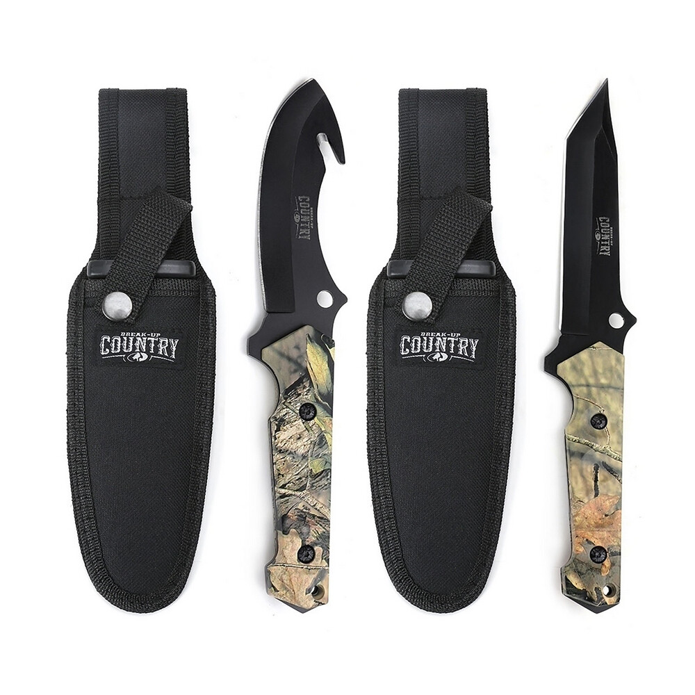 MOSSY OAK 2 Piece Fixed Blade Hunting Knife Set Full Tang Handle Sheath Included