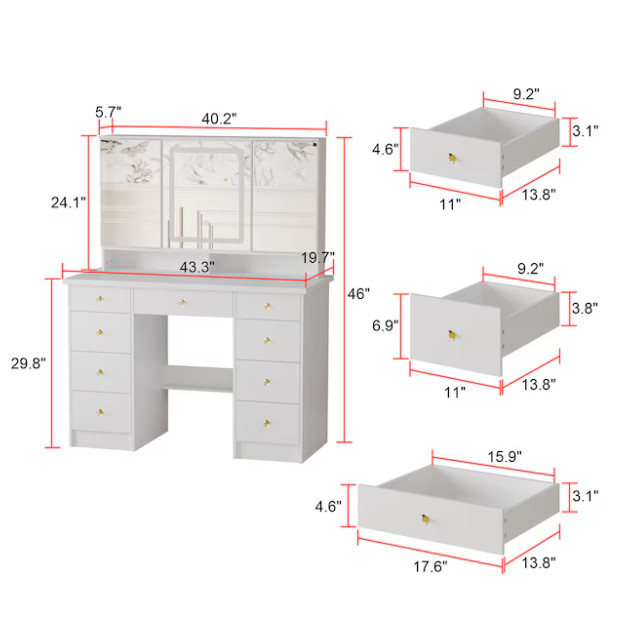 FUFU&GAGA 43.3-in White Makeup Vanity