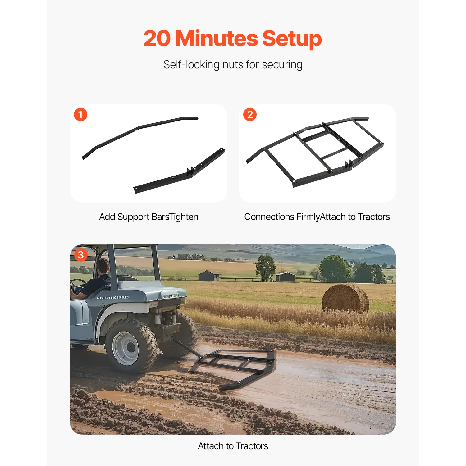 Drag Harrow 66" Width Tow Behind Drag Harrow Steel Gravel Grader ATV UTV