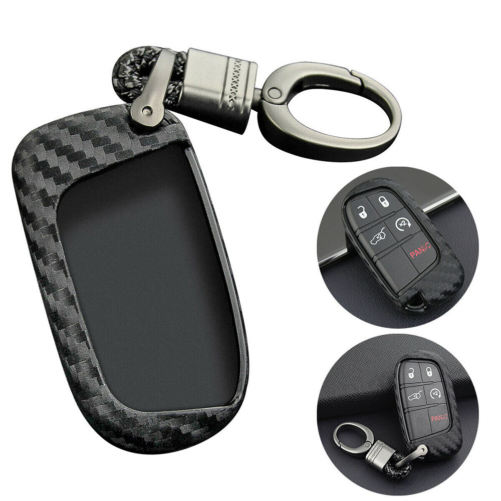 Carbon Fiber Key Fob Chain For Jeep Dodge Chrysler Accessories Cover Case Ring