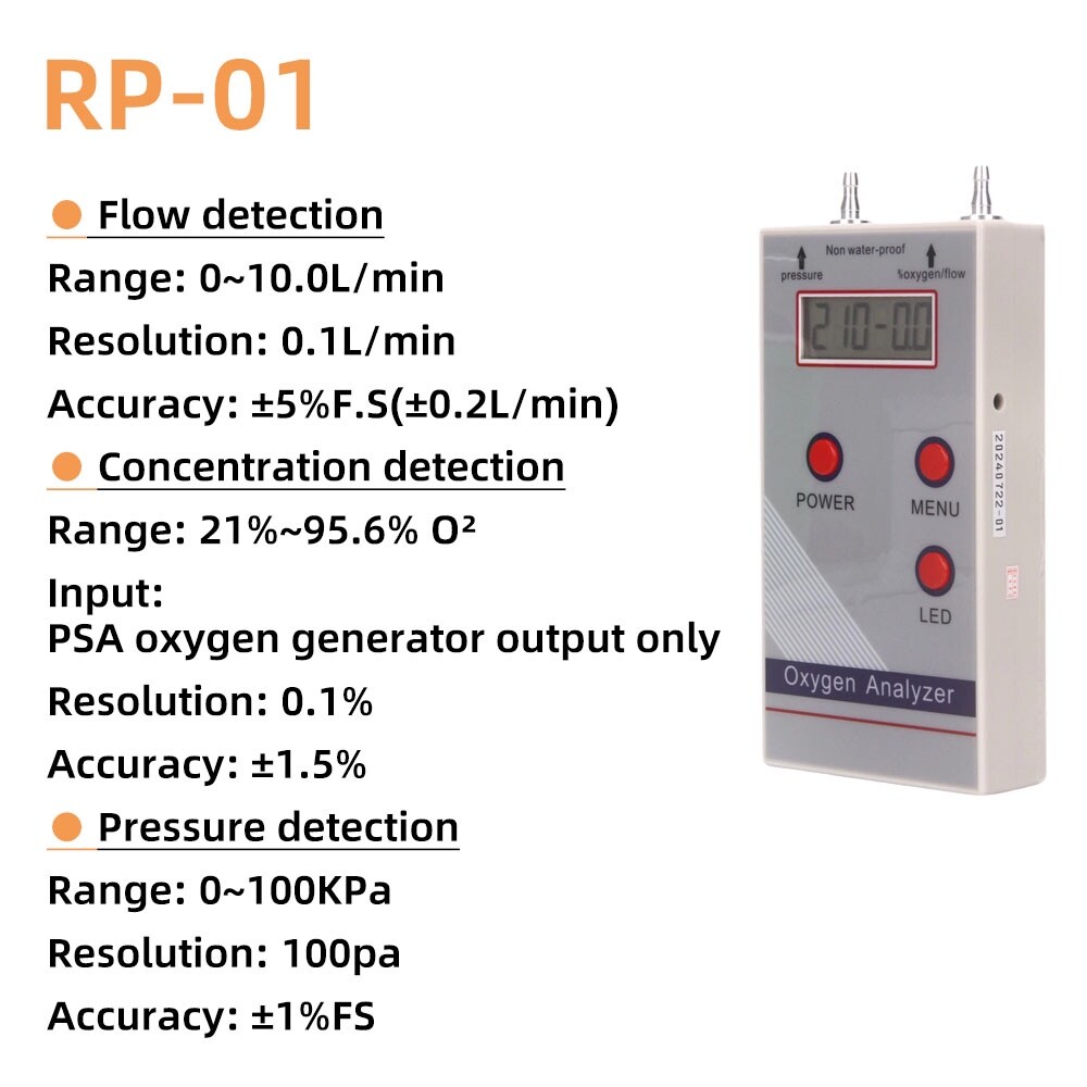 Ultrasonic Oxygen Meter O2 Flow Pressure Digital Readout Oxygen Analyzer
