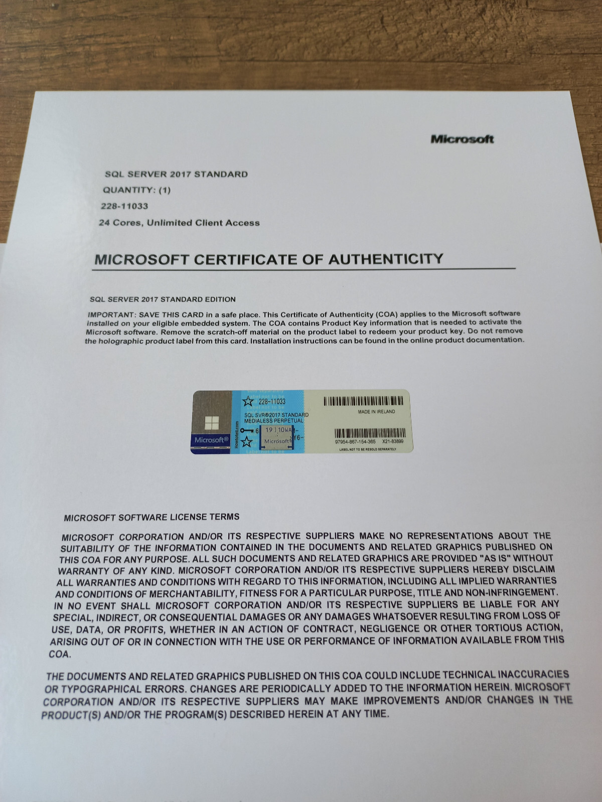 Microsoft SQL Server 2017 Standard 24 Core unlimitd User CAL Authentic 228-11033