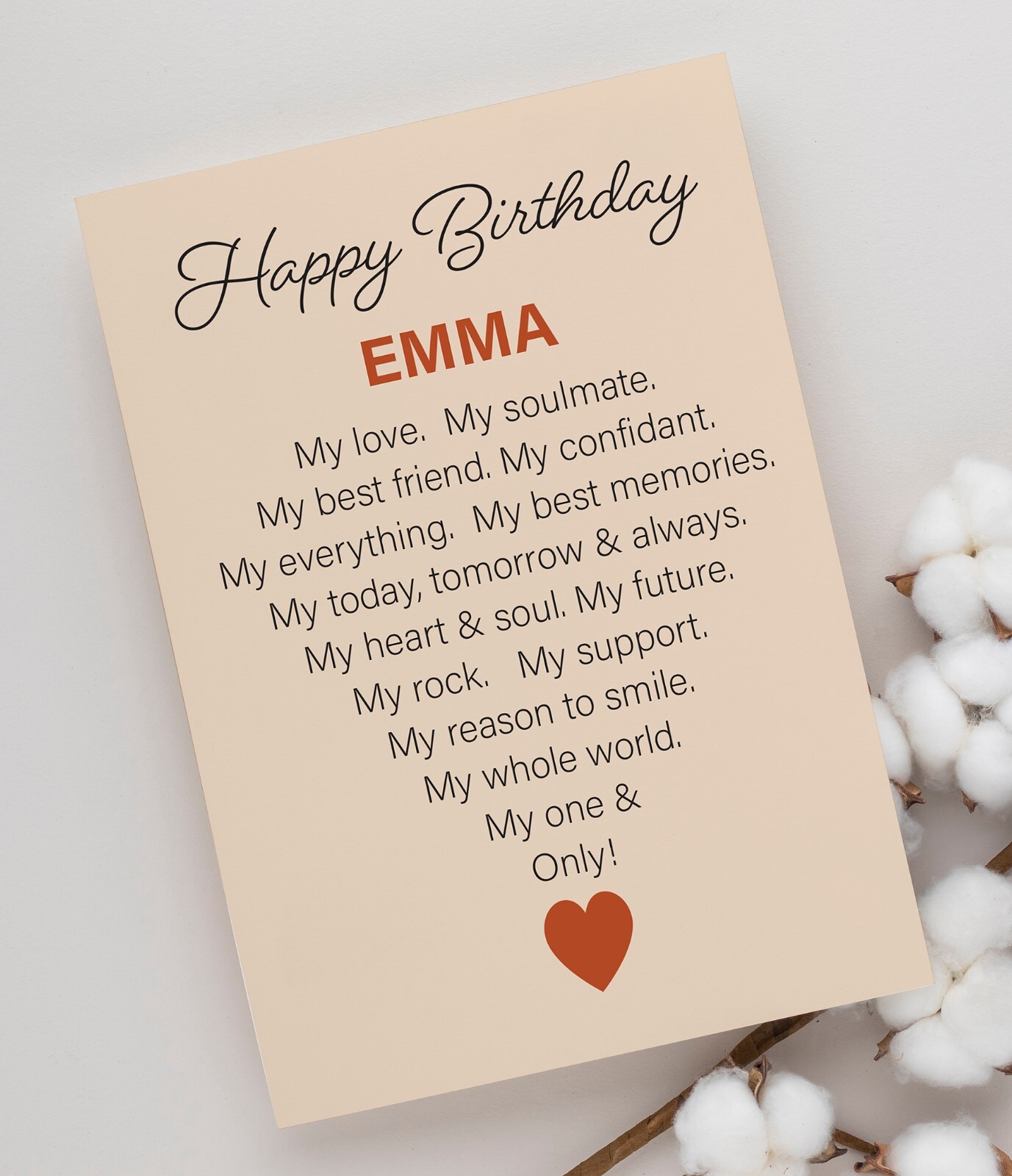 Personalized Name Romantic Happy Birthday Card for Her Wife Girlfriend Husband