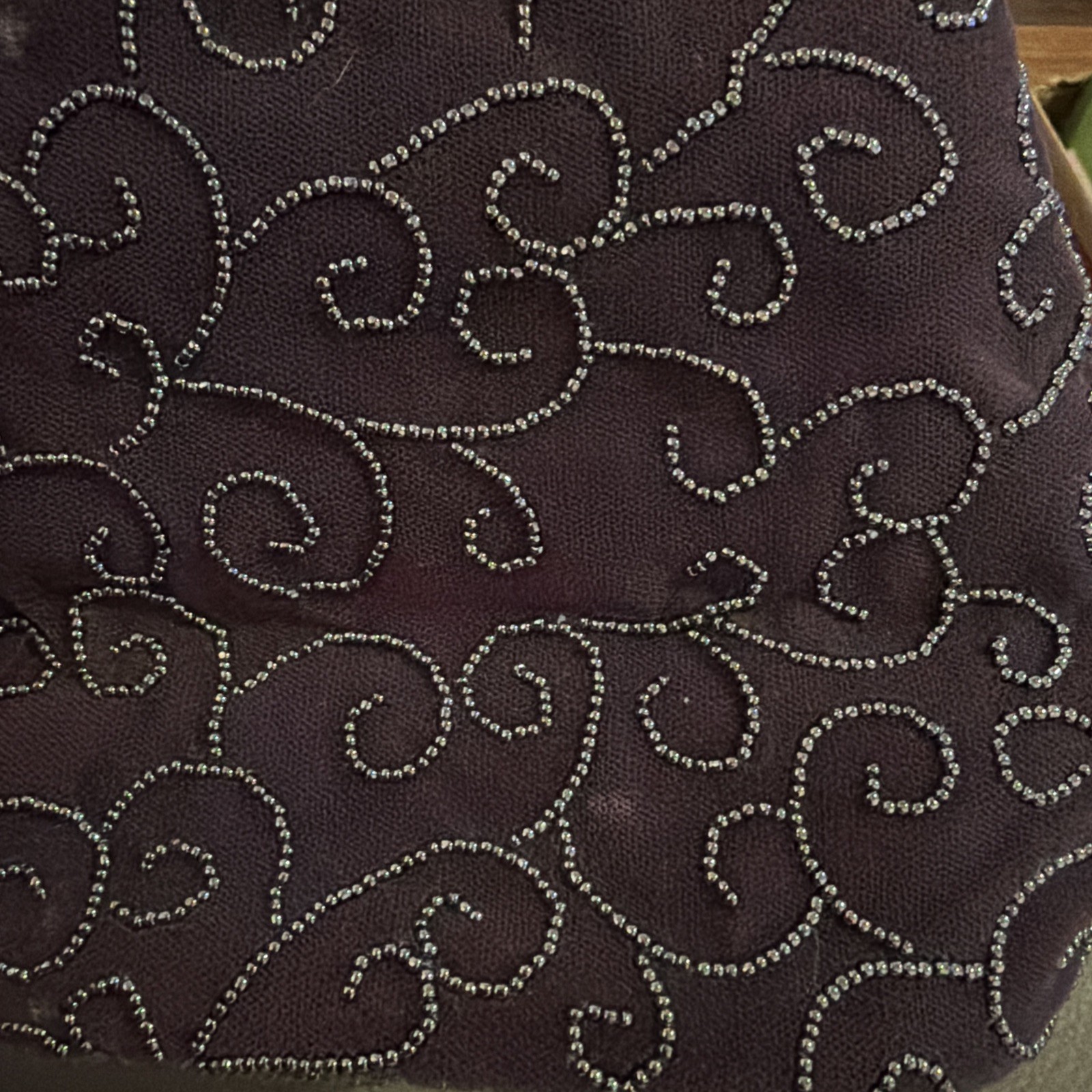 Y&S Vintage Velvet Beaded Purse Dark Purple With Very Dark Olive