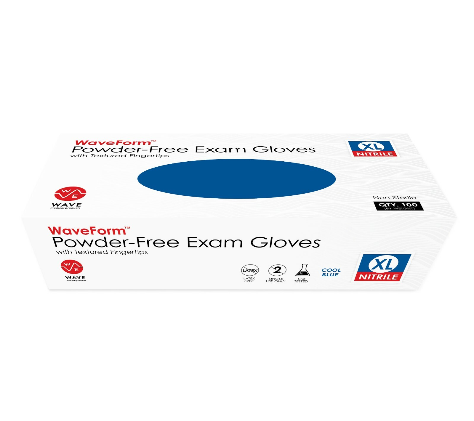 WAVE Blue Nitrile Disposable Exam/Medical Gloves 4 Mil, Latex & Powder Free