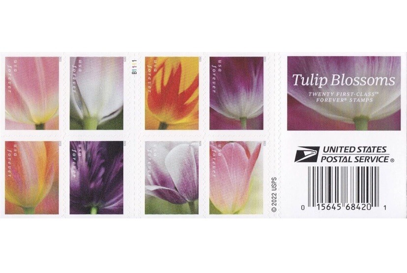 x20 Tulip Blossoms USPS First Class Forever Stamps Double Sided Booklet Of 20