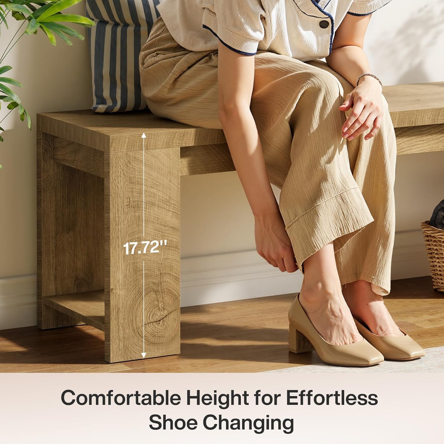 47.2-Inch Wooden Entryway Bench, Modern Farmhouse Shoe Bench for Hallway, Foyer