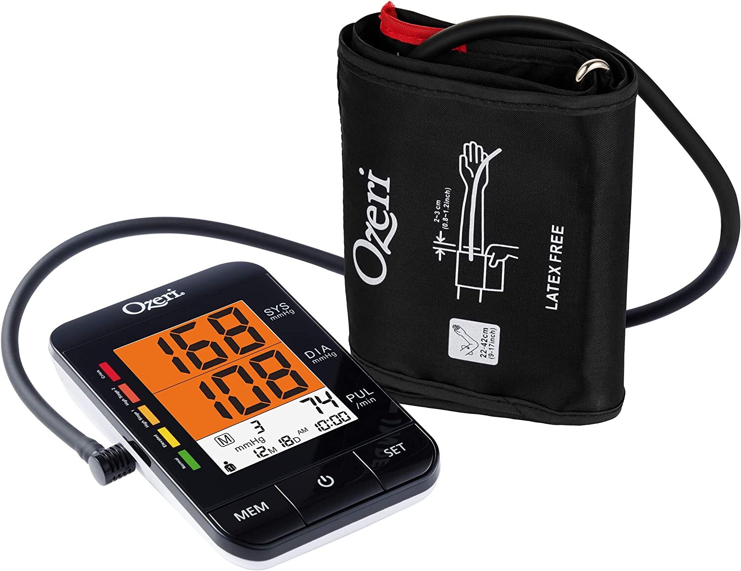 Ozeri CardioTech BP9W Arm Blood Pressure Monitor with Hypertension Color Alert