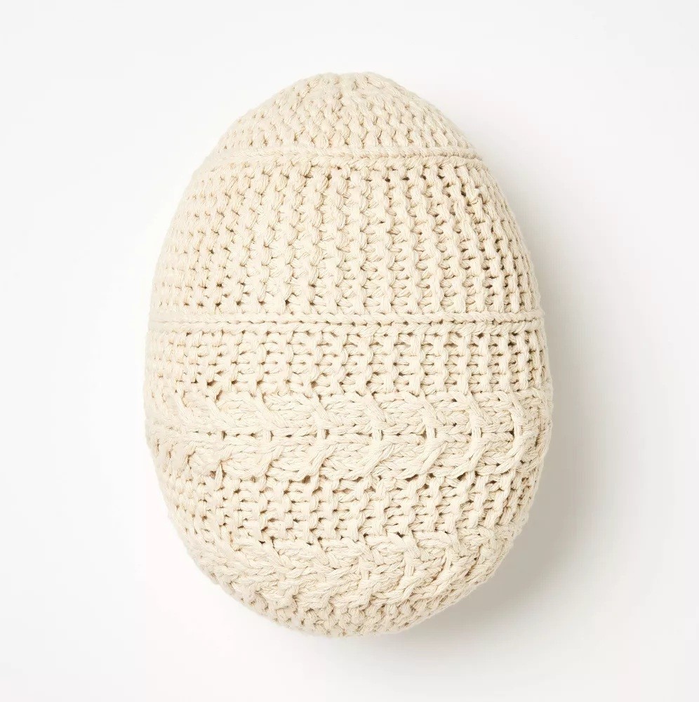Threshold Egg Shaped Cream Color Crochet Style Accent Throw Pillow 12.5" Tall