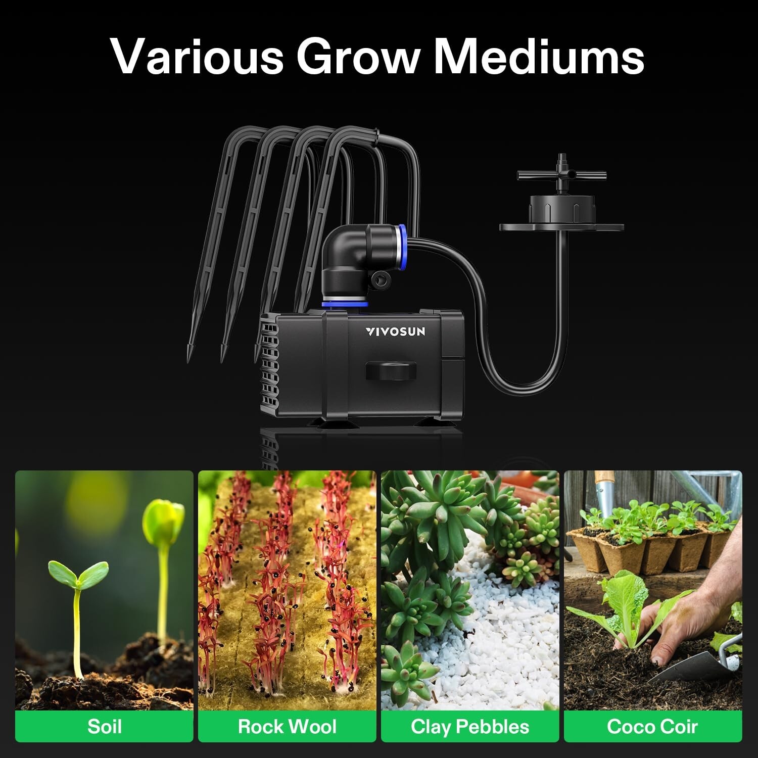VIVOSUN FlexFeed Drip Irrigation Kit,Irrigation System w/ Pump & 4 Drip Emitters