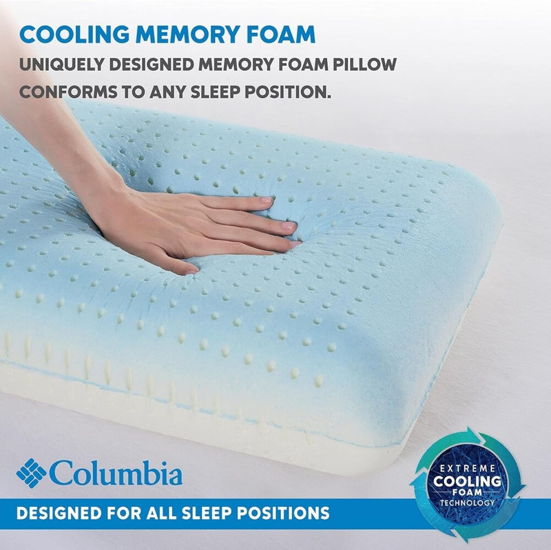 Columbia Cooling Gel Memory Foam Pillow Queen Omni-Freeze Washable Cover NEW