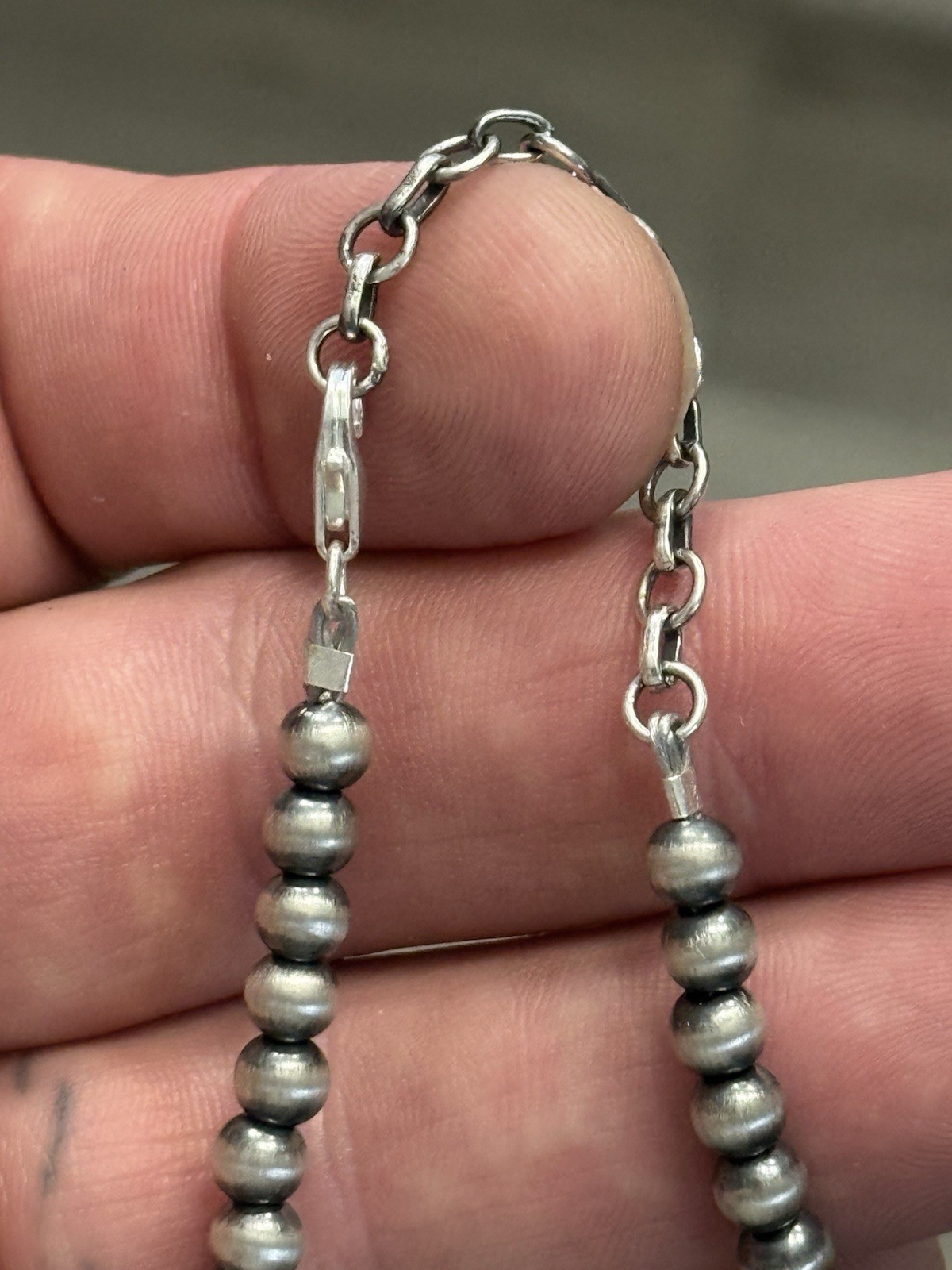 STERLING SILVER 5mm 18” Plus 2” EXT NAVAJO PEARL OXIDIZED BEADED NECKLACE .925