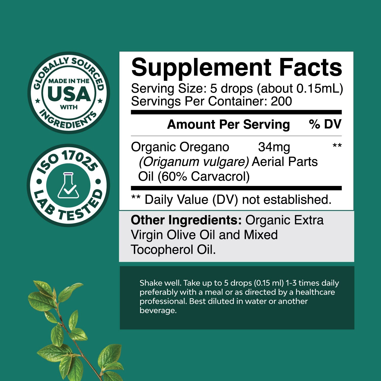 Oregano Oil Organic Liquid Drops for Adults and Kids - Super Concentrated USDA