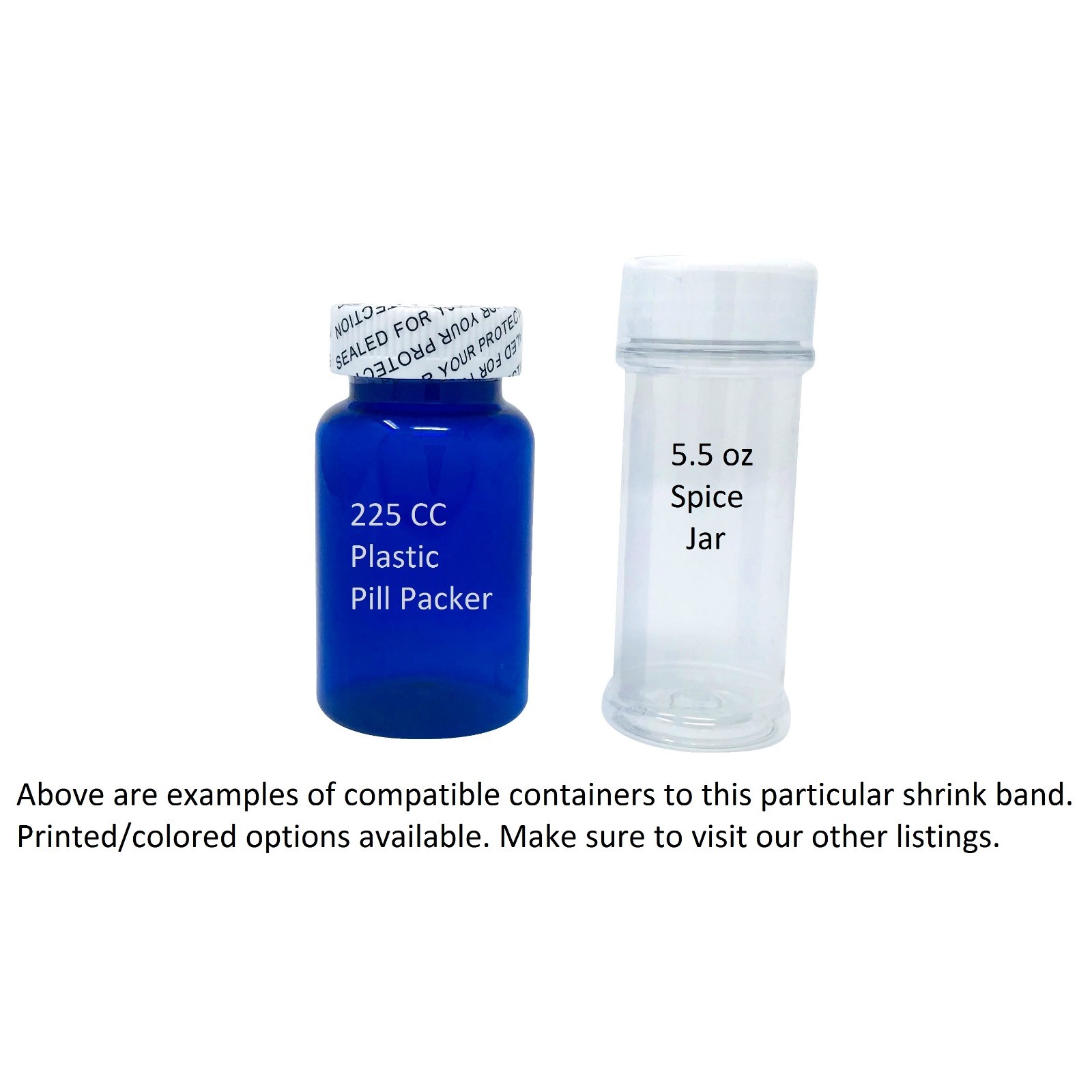 Clear and Black 86x28 Heat Shrink Wrap Seal Spice Jar Packer Bottle [250 Pack]