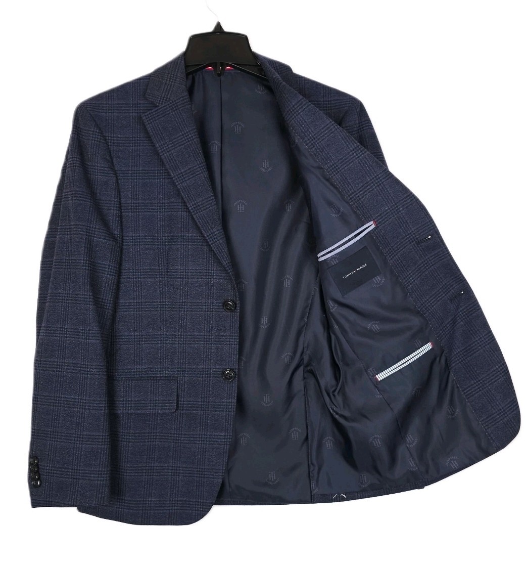 Tommy Hilfiger Mens Modern fit Sport Coat Blazer 36 R Navy Blue Plaid