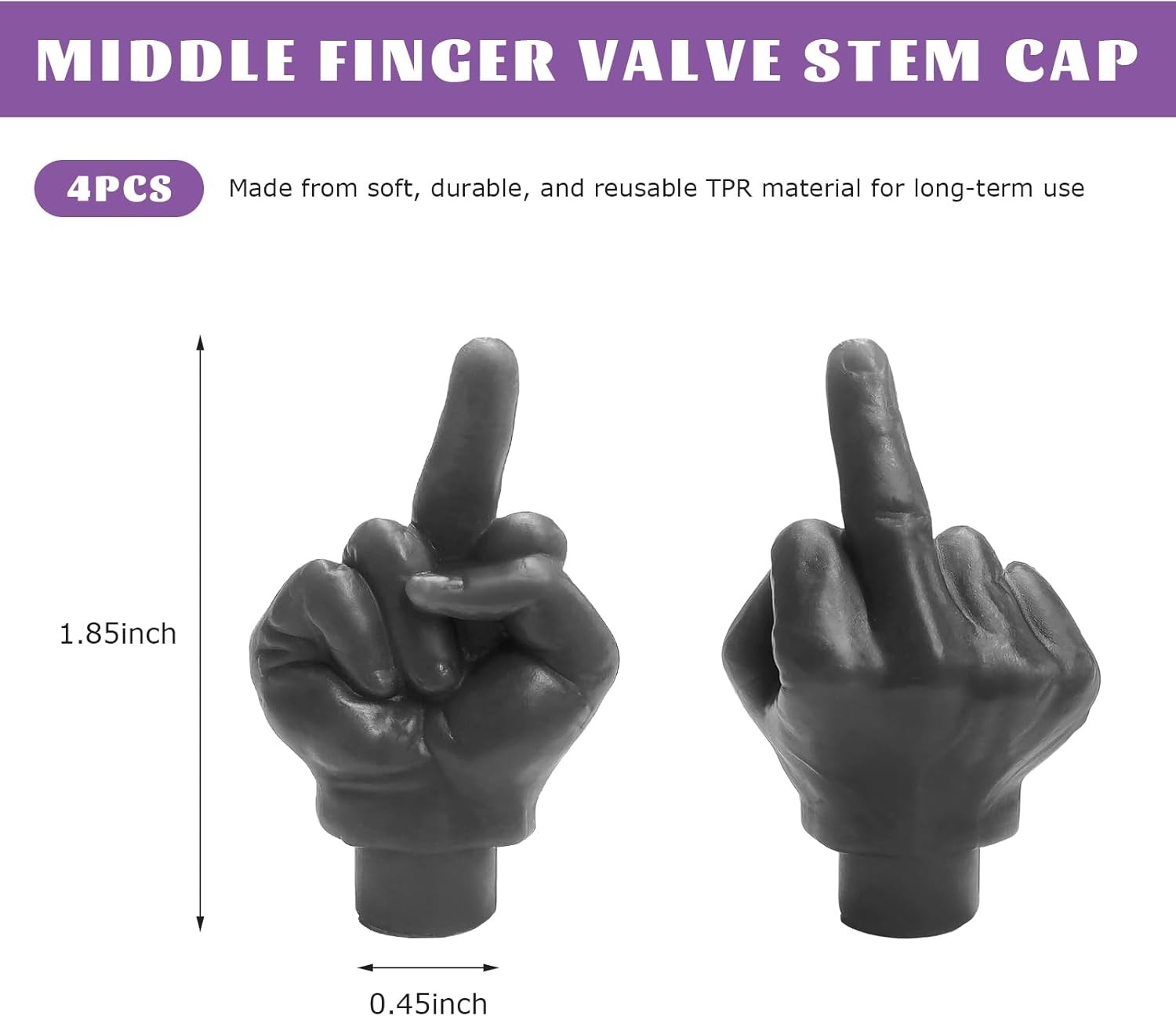 4PCS Middle Finger Universal Valve Stem Cap, Prank Vehicle Tyre Stem Caps Dust P