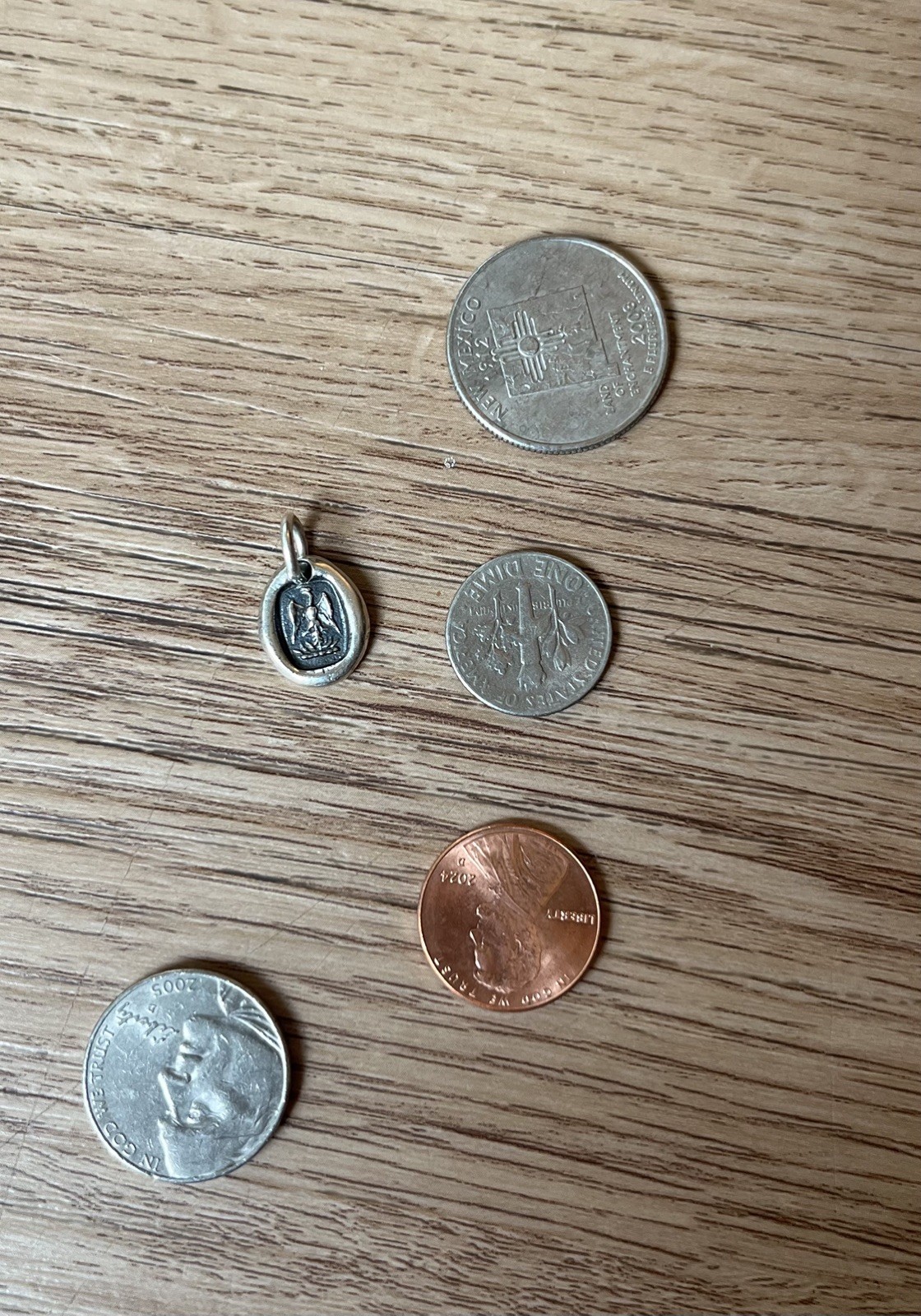 Silver Wax Seal Charm Imprinted With Phoenix