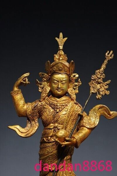 13.2"Tibet Buddhism temple bronze Gilt Guru Rinpoche Padmasambhava Buddha Statue