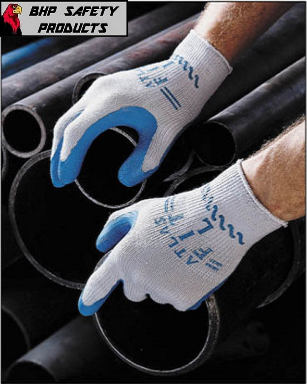 SHOWA ATLAS FIT 300 NATURAL RUBBER PALM WORK GLOVES BLUE (SM-XL)