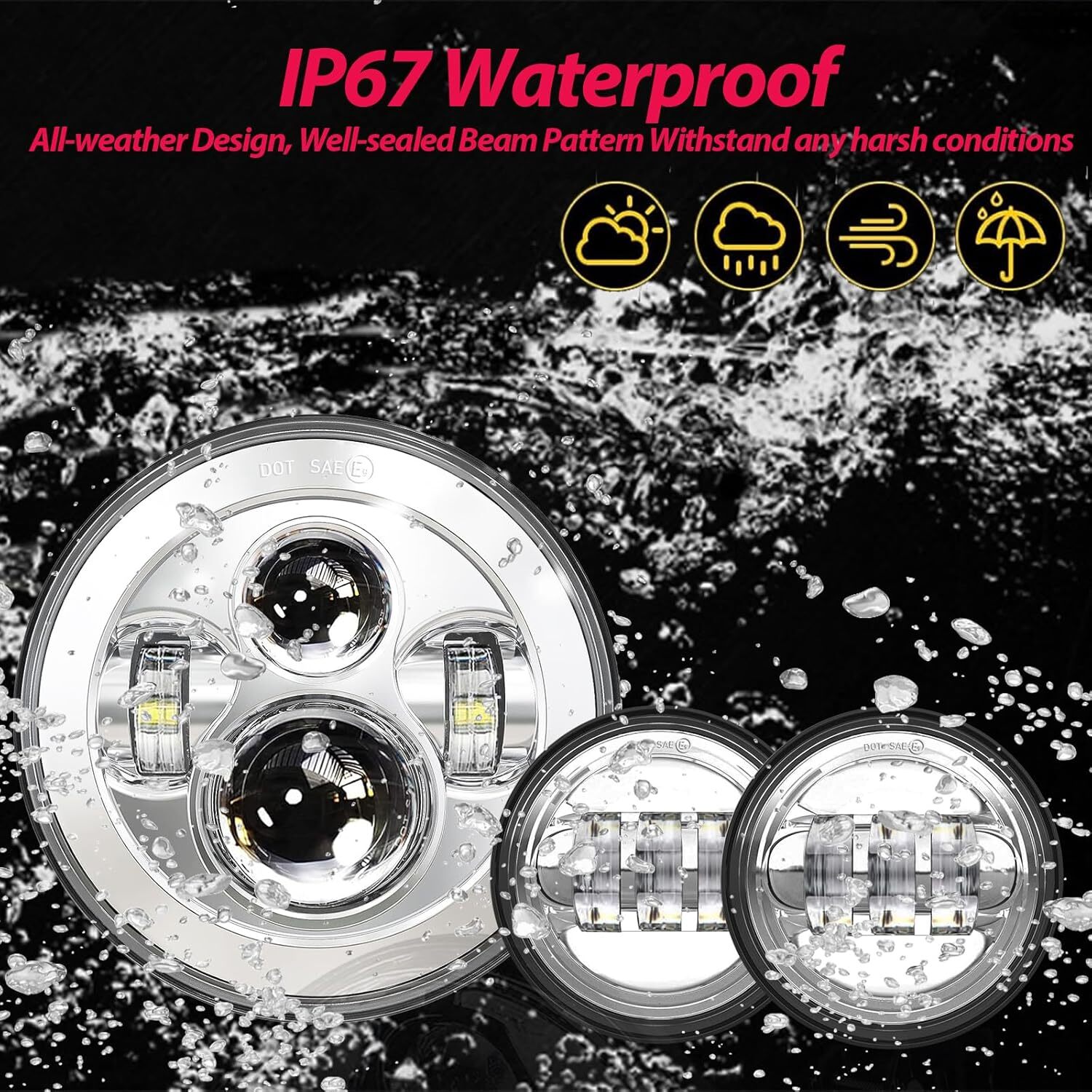 7Inch 140W LED Headlight Hi/Lo + 2Pcs 4.5Inch 80W Fog Light for Harley Davidson