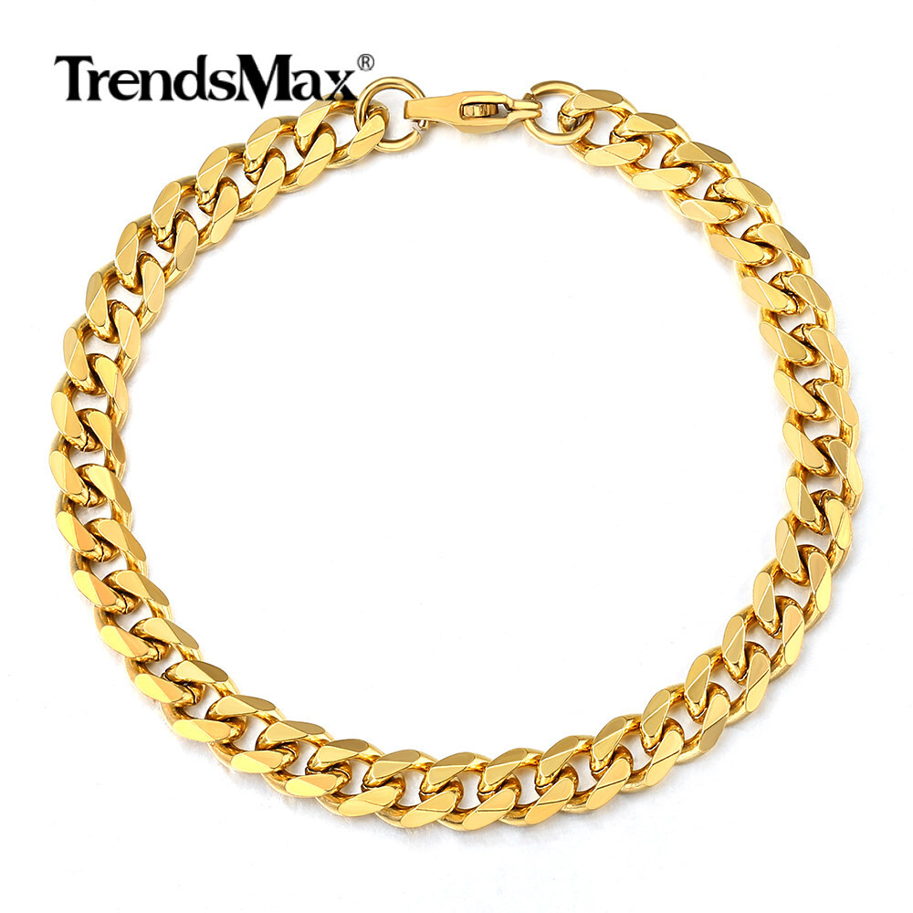 14K Gold Plated Stainless Steel Cuban Curb Chain Necklace Bracelet 3/5/7/9/11mm