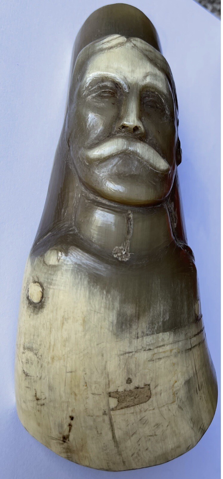 Antique WWI Carved Horn Head Military Soldiers Officers German Folk Trench Art