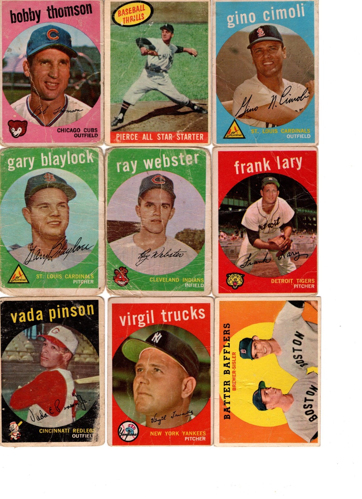 1959 Topps lot 180 different cards Lesser grade 380 Aaron, Maris, Berra, Mantle