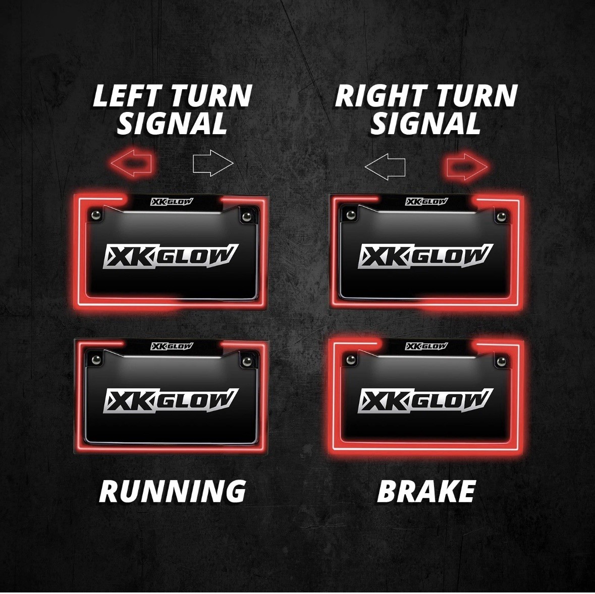XKGLOW XK034018-B Motorcycle LED License Plate Frame Black Running Turn Brake