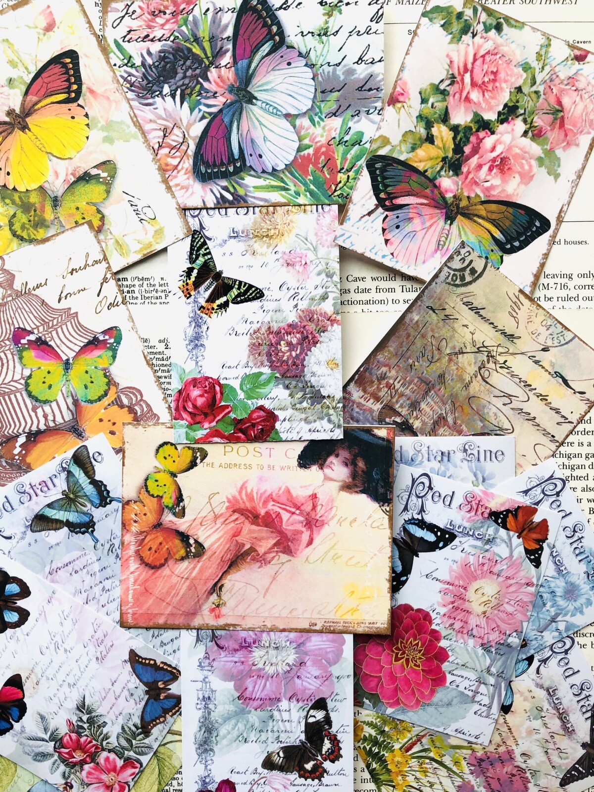 Junk journal Kit, 75+ Vintage Book Pages with Vintage Butterfly & Flower Prints