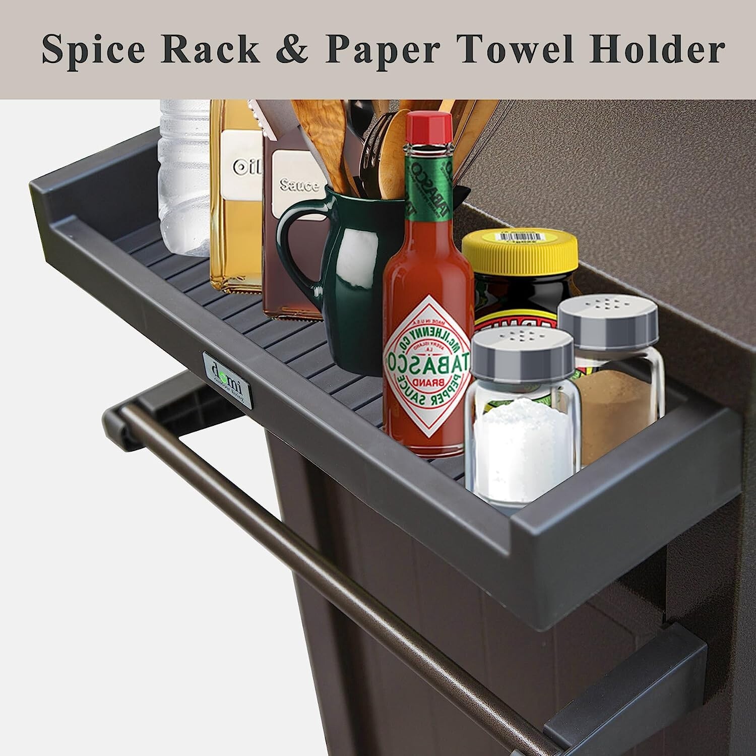 Domi Outdoor Grill Carts w/Wheels,Metal Table and Storage Cabinet for BBQ(Brown)