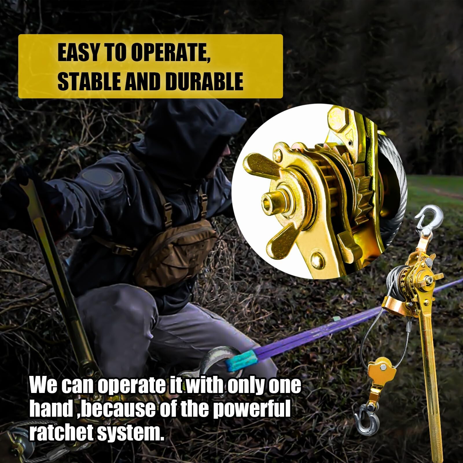 2 Ton 4400LB, Come Along Winch, Heavy Duty Cable Puller, Rope Come Along Puller