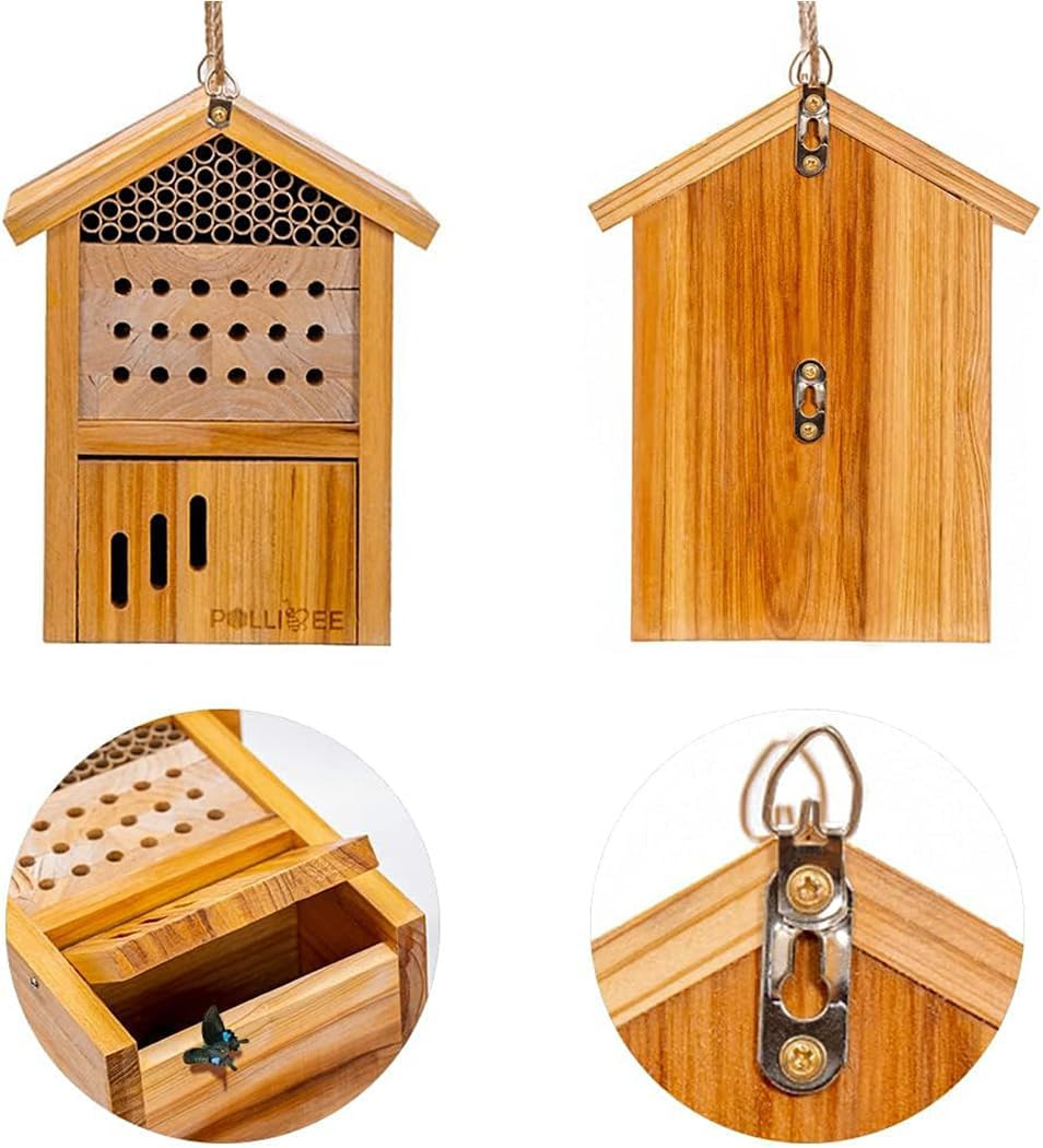 Mason Bee House -Wax Coated Mason House for the Garden, Natural Handmade Wooden