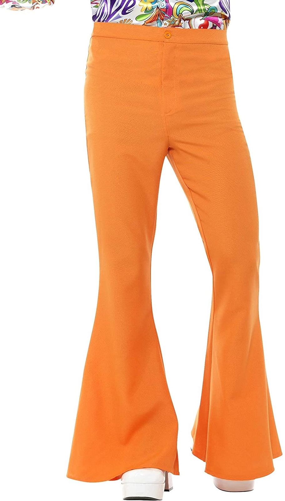 Mens 70s Groovy Disco Fever Flared Orange Pants Costume XL Elastic Waist 36-42